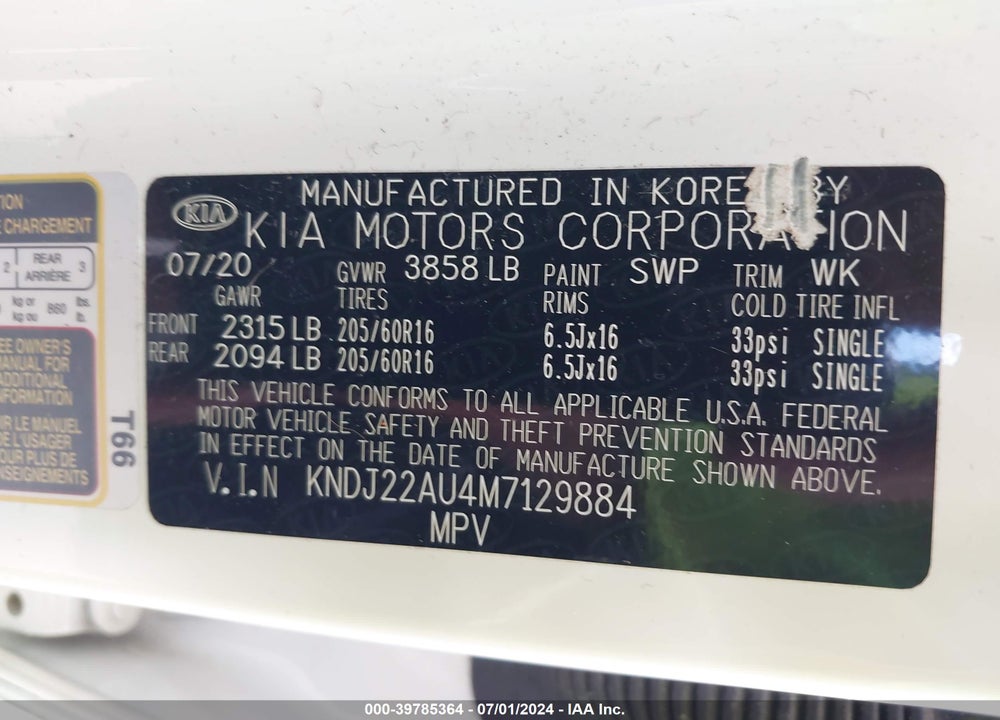 2021 KIA SOUL LX VIN: KNDJ22AU4M7129884