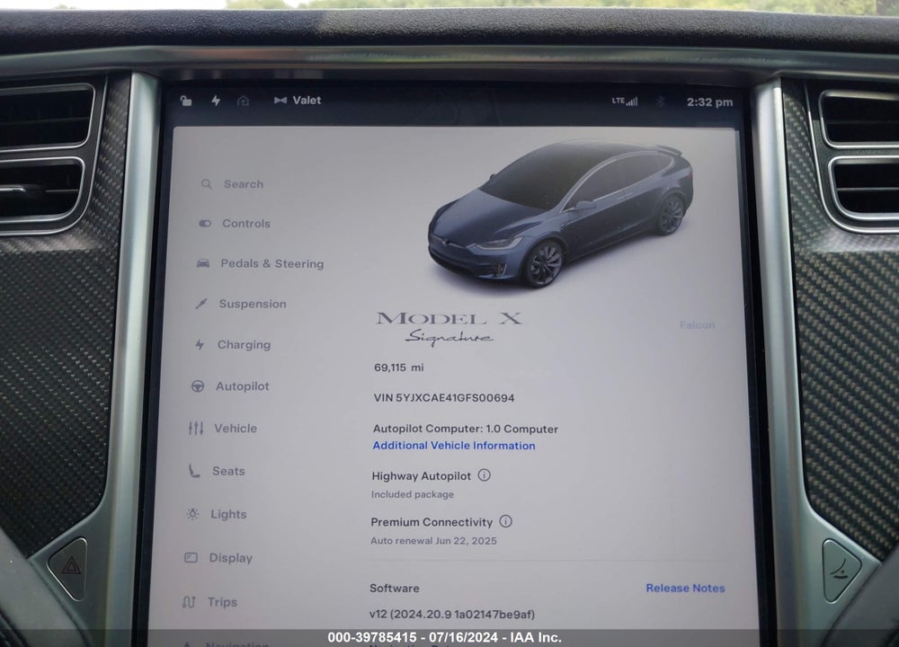 2016 TESLA MODEL X 60D/P100D/P90D VIN: 5YJXCAE41GFS00694