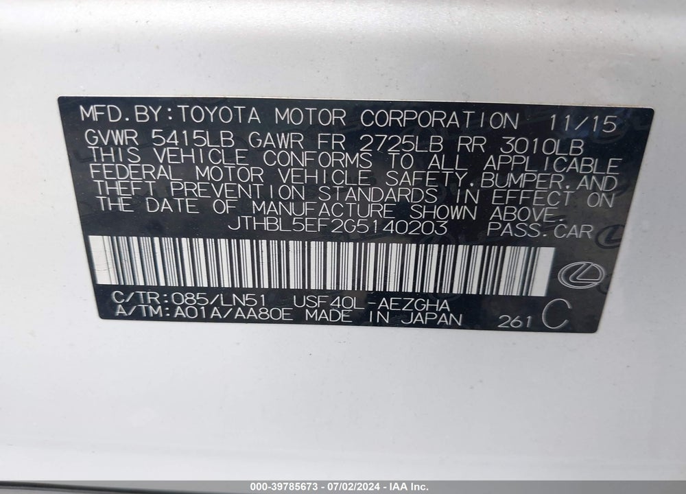 2016 LEXUS LS 460 VIN: JTHBL5EF2G5140203