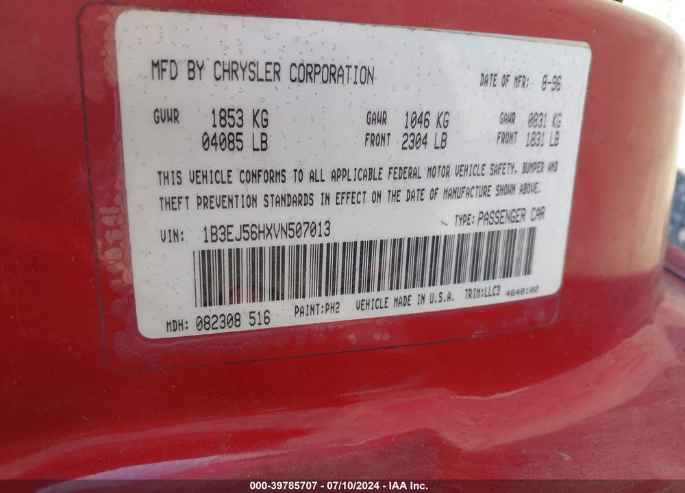 1997 DODGE STRATUS ES VIN: 1B3EJ56HXVN507013