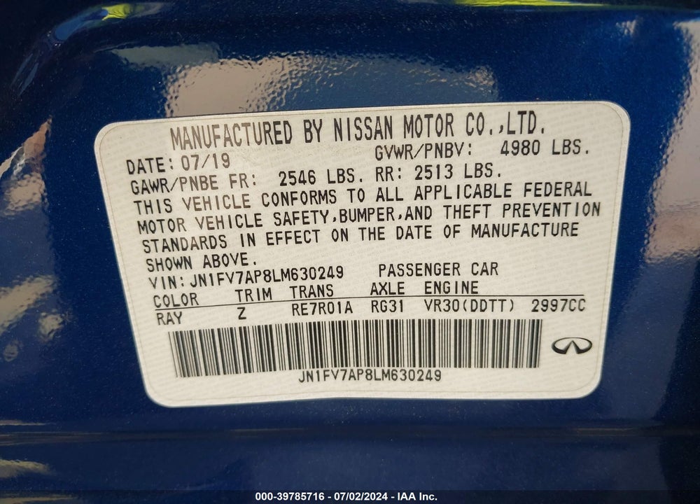 2020 INFINITI Q50 RED SPORT 400 VIN: JN1FV7AP8LM630249