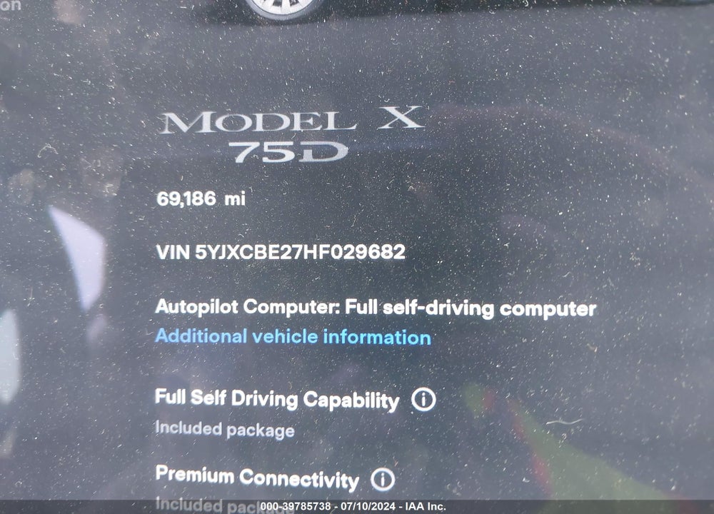 2017 TESLA MODEL X 100D/75D/90D VIN: 5YJXCBE27HF029682