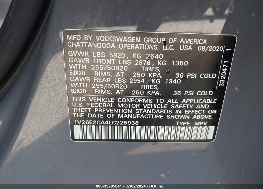 2020 VOLKSWAGEN ATLAS CROSS SPORT 3.6L V6 SE W/TECHNOLOGY/3.6L V6 SE W/TECHNOLOGY R-LINE VIN: 1V26E2CA4LC225938