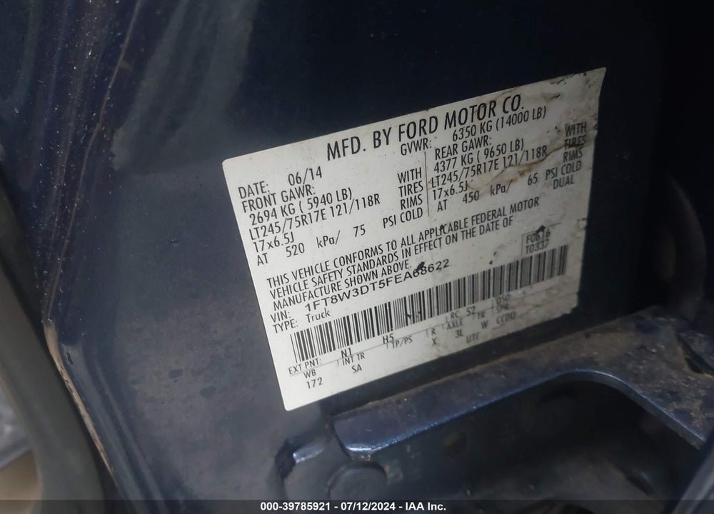 2015 FORD F-350 LARIAT VIN: 1FT8W3DT5FEA68622