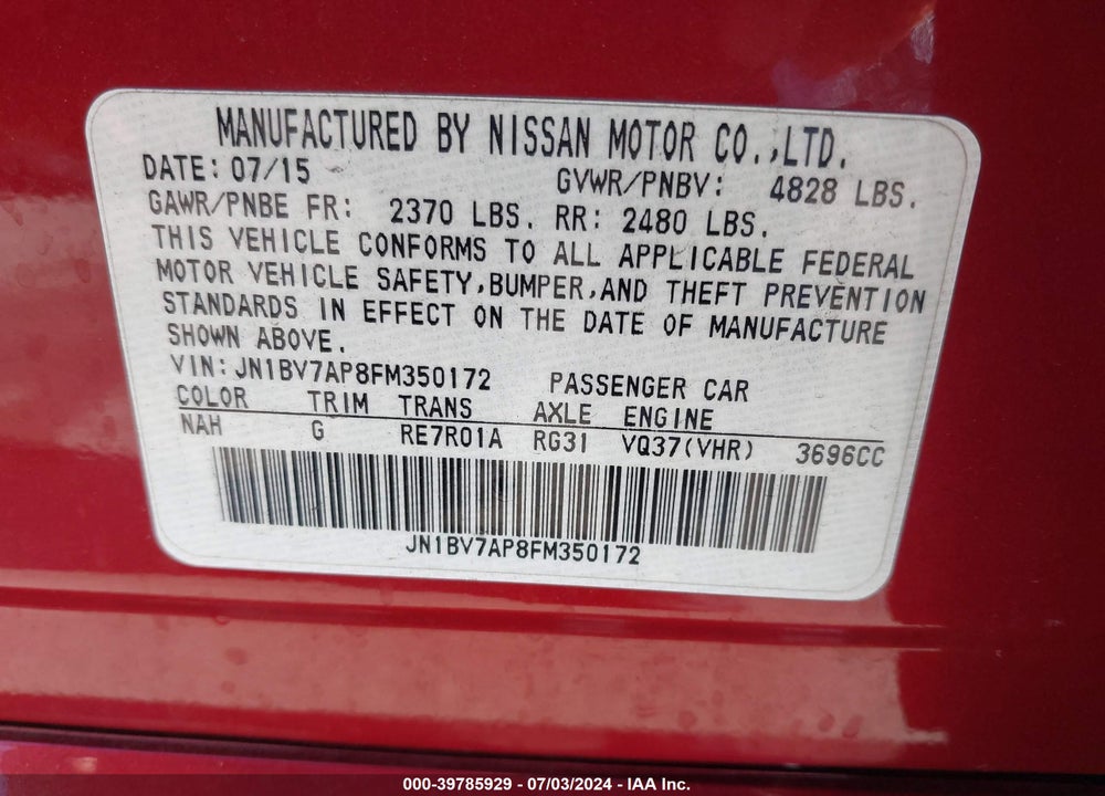 2015 INFINITI Q50 VIN: JN1BV7AP8FM350172