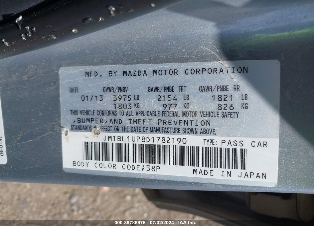 2013 MAZDA 3 I SPORT VIN: JM1BL1UP8D1782190
