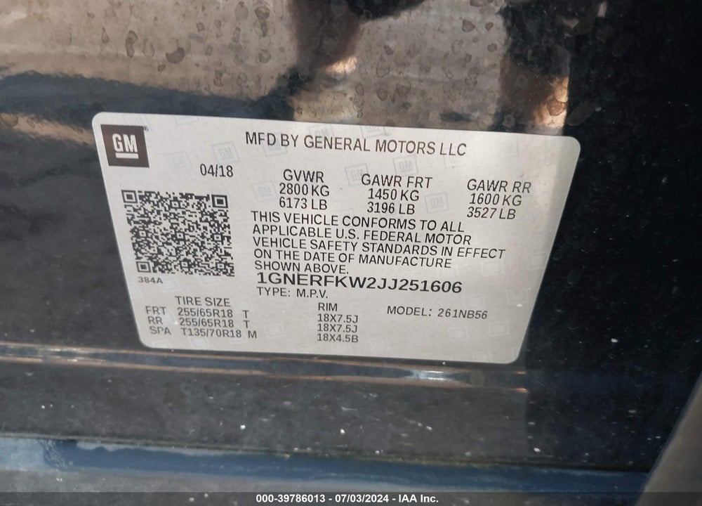 2018 CHEVROLET TRAVERSE LS VIN: 1GNERFKW2JJ251606