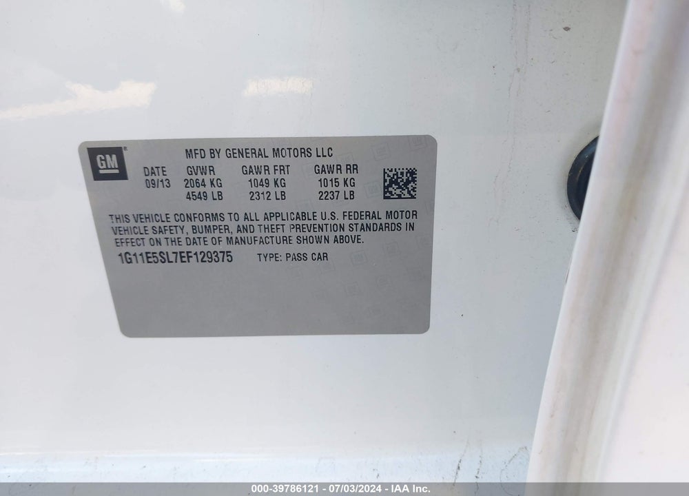 2014 CHEVROLET MALIBU 2LT VIN: 1G11E5SL7EF129375