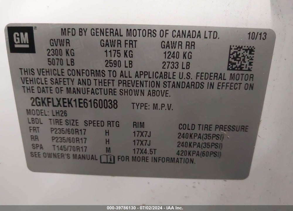 2014 GMC TERRAIN SLT-1 VIN: 2GKFLXEK1E6160038