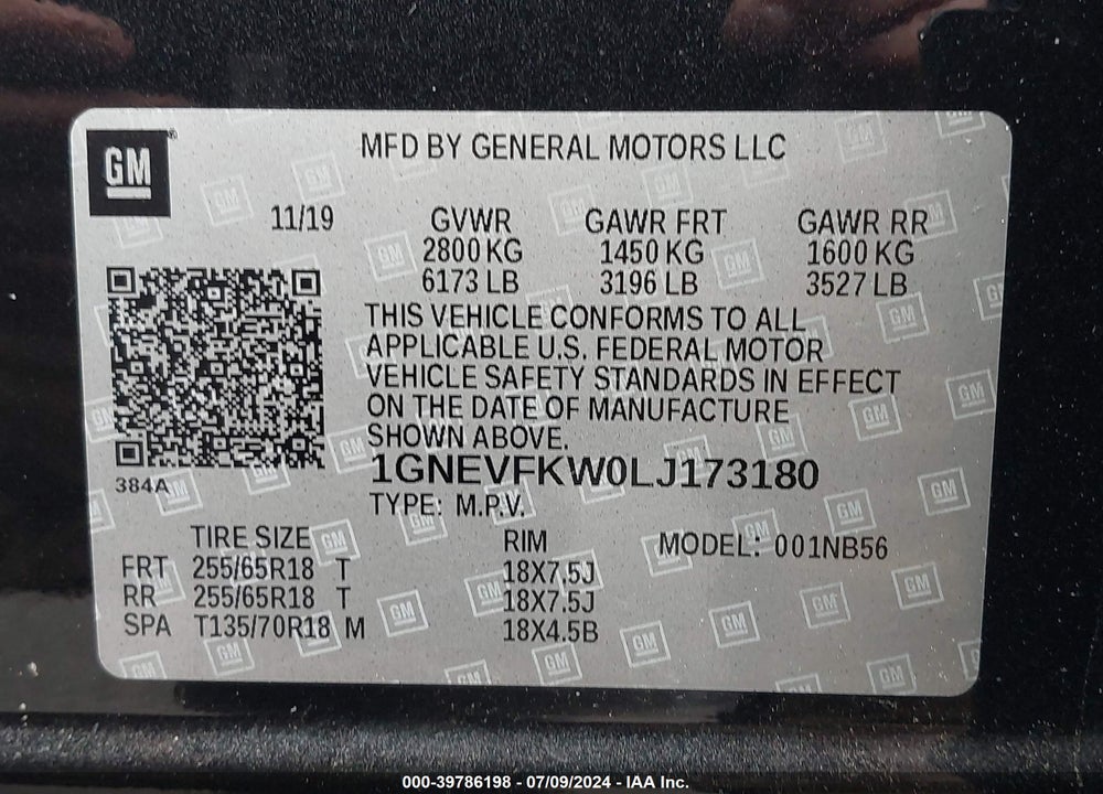 2020 CHEVROLET TRAVERSE AWD LS VIN: 1GNEVFKW0LJ173180