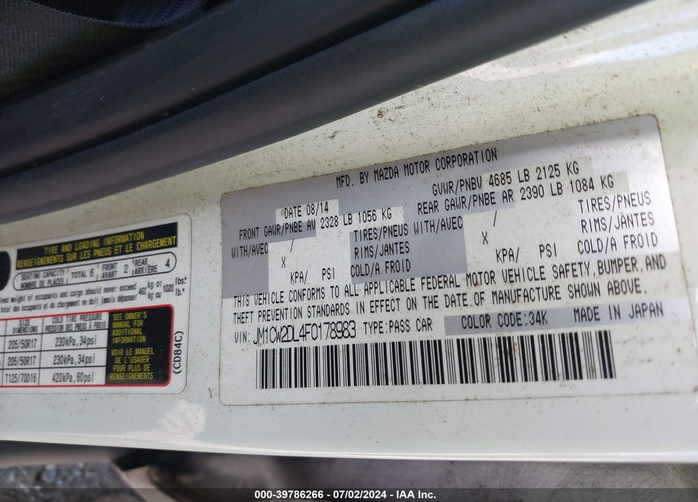 2015 MAZDA 5 GRAND TOURING VIN: JM1CW2DL4F0178983