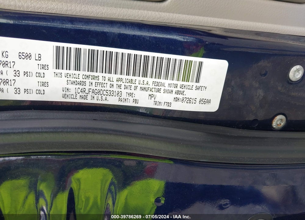 2013 JEEP GRAND CHEROKEE LAREDO VIN: 1C4RJFAG0DC533103