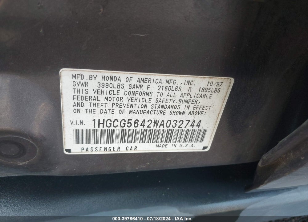1998 HONDA ACCORD LX VIN: 1HGCG5642WA032744