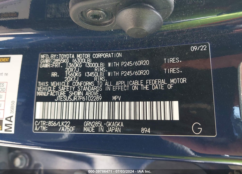 2023 TOYOTA 4RUNNER TRD SPORT VIN: JTESU5JR7P6102289