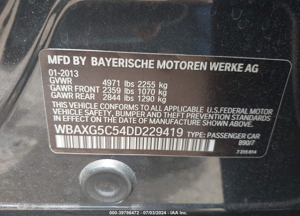 2013 BMW 528I VIN: WBAXG5C54DD229419