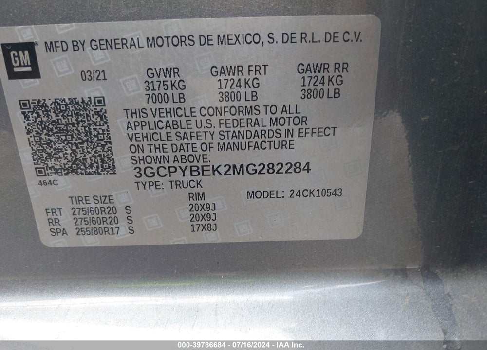 2021 CHEVROLET SILVERADO 1500 CUSTOM VIN: 3GCPYBEK2MG282284