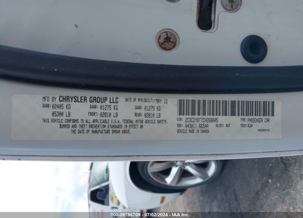 2012 DODGE CHALLENGER R/T VIN: 2C3CDYBT7CH268605