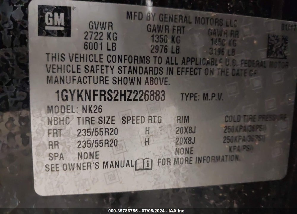 2017 CADILLAC XT5 PLATINUM VIN: 1GYKNFRS2HZ226883