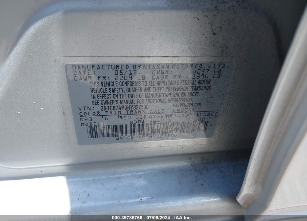 2017 NISSAN SENTRA NISMO VIN: 3N1CB7AP9HY327500