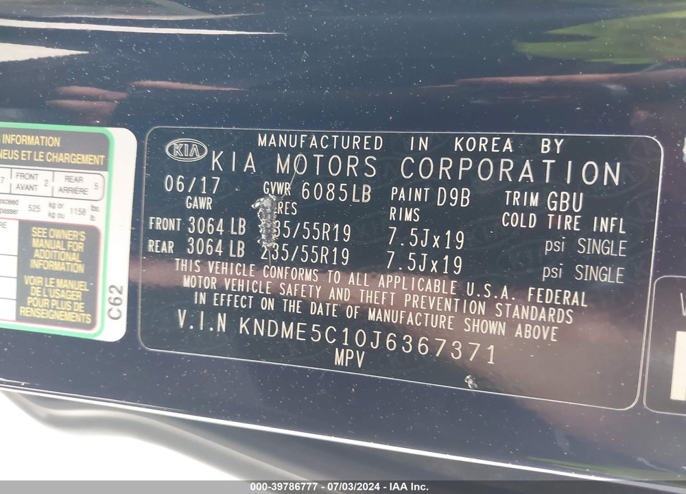 2018 KIA SEDONA SX LIMITED VIN: KNDME5C10J6367371