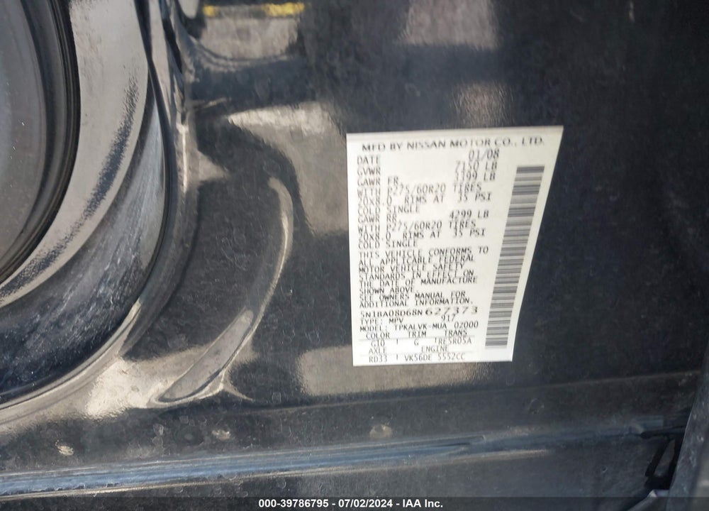 2008 NISSAN ARMADA LE VIN: 5N1BA08D68N627373