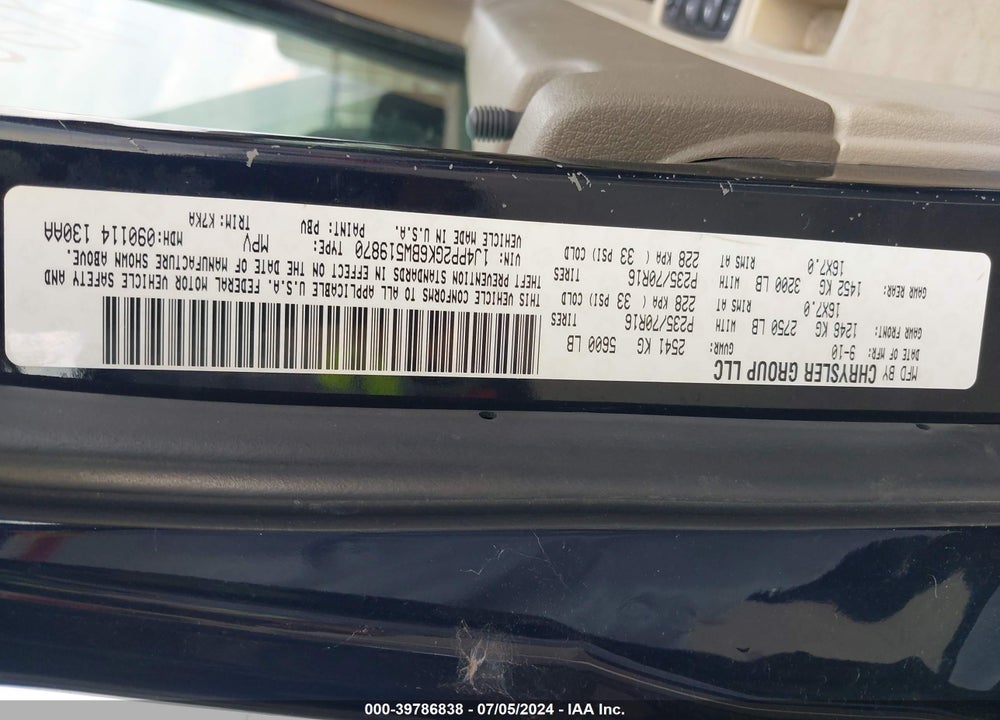 2011 JEEP LIBERTY SPORT VIN: 1J4PP2GK6BW519870