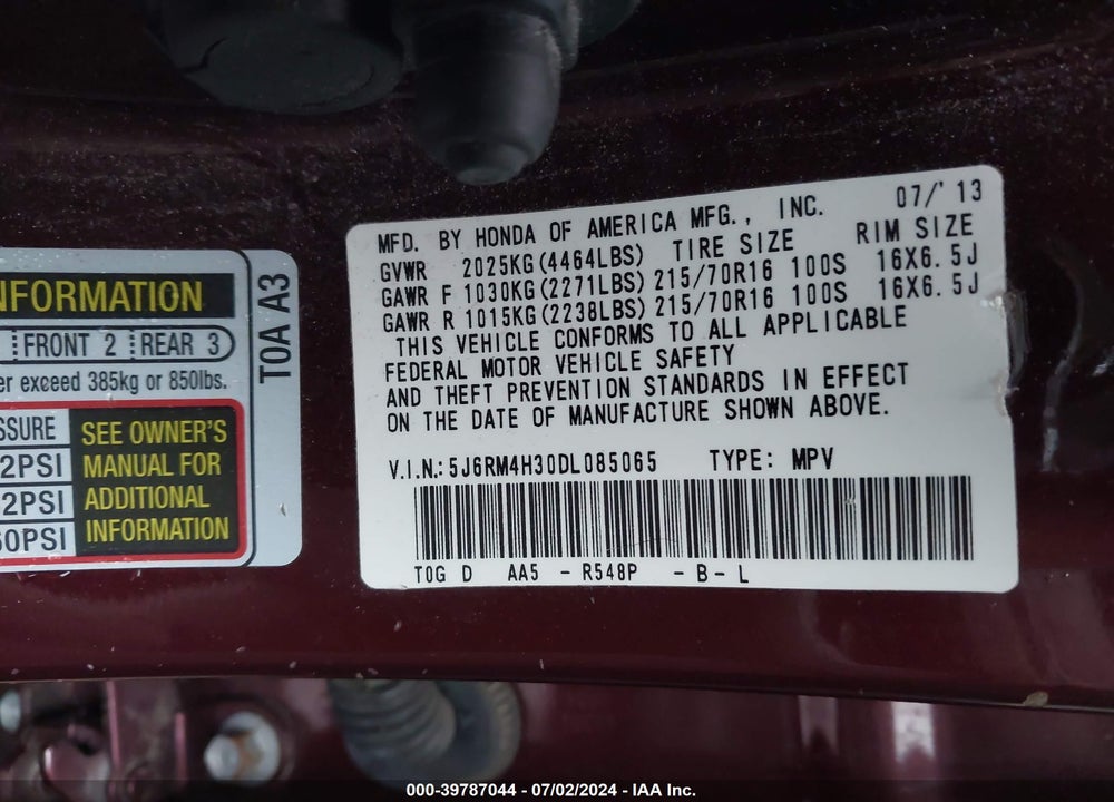 2013 HONDA CR-V LX VIN: 5J6RM4H30DL085065