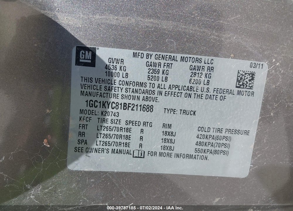 2011 CHEVROLET SILVERADO 2500HD LTZ VIN: 1GC1KYC81BF211688
