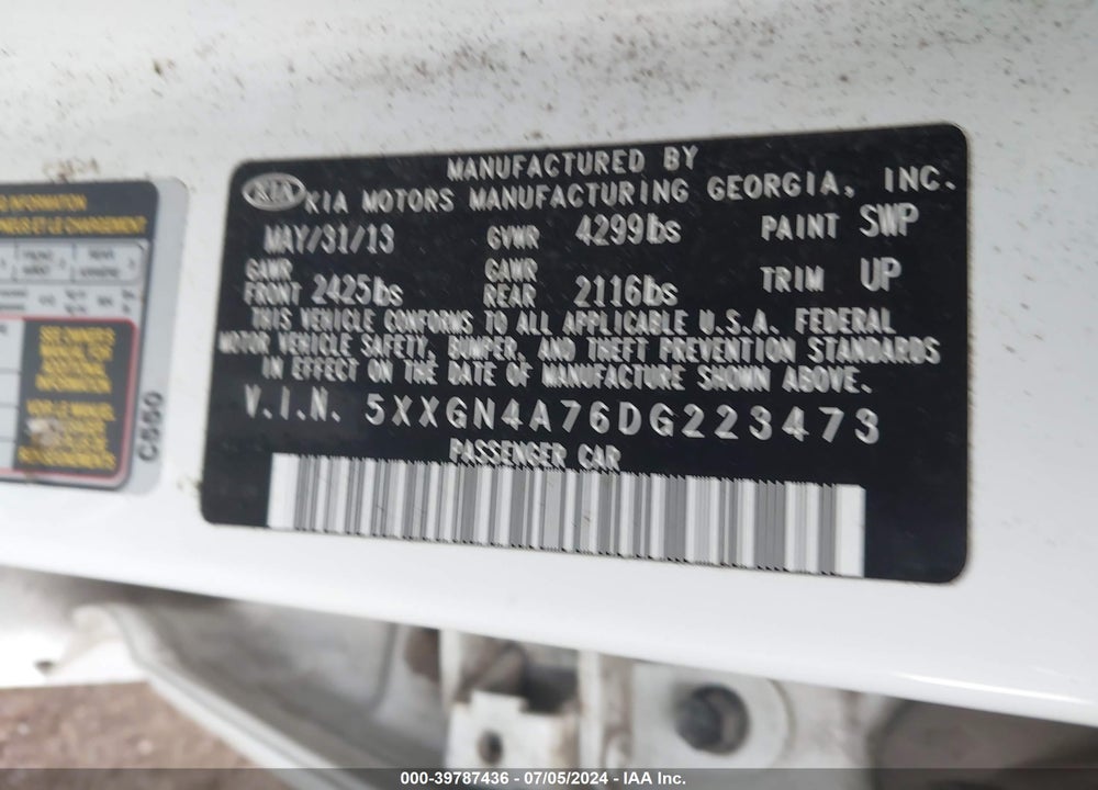 2013 KIA OPTIMA EX VIN: 5XXGN4A76DG223473
