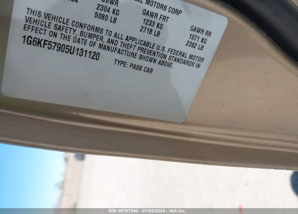 2005 CADILLAC DEVILLE DTS VIN: 1G6KF57905U131120