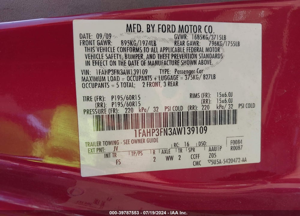 2010 FORD FOCUS SE VIN: 1FAHP3FN3AW139109