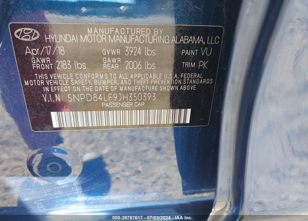 2018 HYUNDAI ELANTRA VALUE EDITION VIN: 5NPD84LF9JH350393