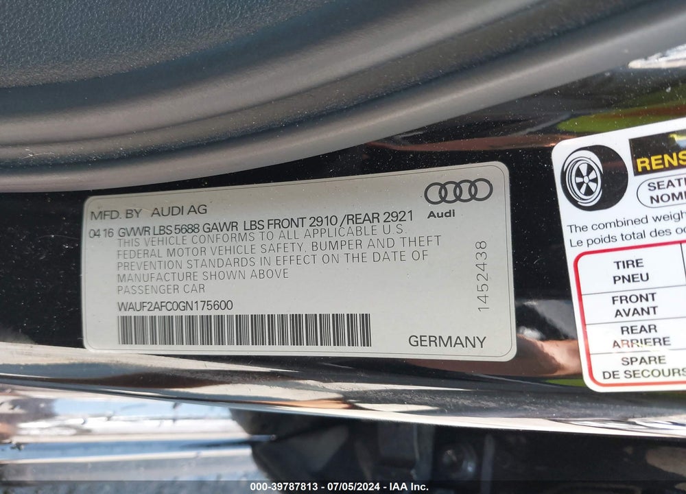 2016 AUDI S6 4.0T PREMIUM PLUS VIN: WAUF2AFC0GN175600