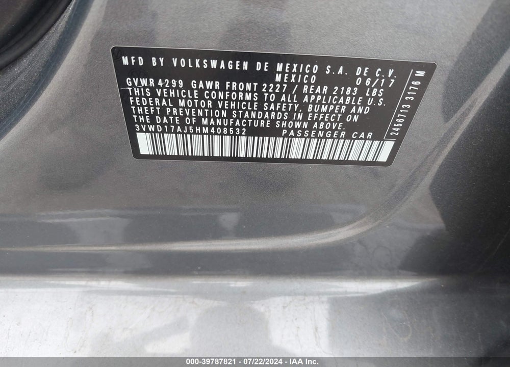 2017 VOLKSWAGEN JETTA 1.8T SPORT VIN: 3VWD17AJ5HM408532