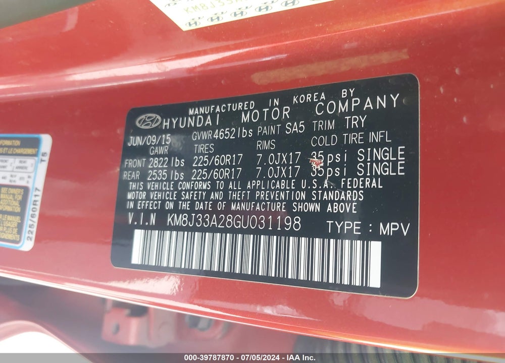 2016 HYUNDAI TUCSON ECO VIN: KM8J33A28GU031198