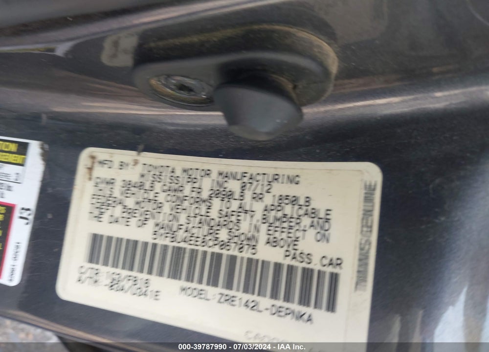 2012 TOYOTA COROLLA LE VIN: 5YFBU4EE8CP067075