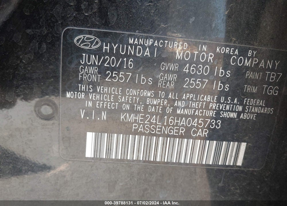 2017 HYUNDAI SONATA HYBRID SE VIN: KMHE24L16HA045733