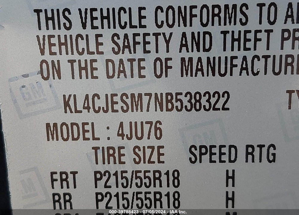 2022 BUICK ENCORE AWD PREFERRED VIN: KL4CJESM7NB538322