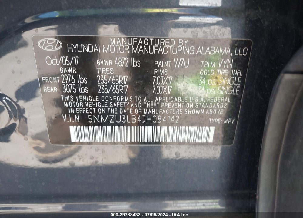 2018 HYUNDAI SANTA FE SPORT VIN: 5NMZU3LB4JH084142