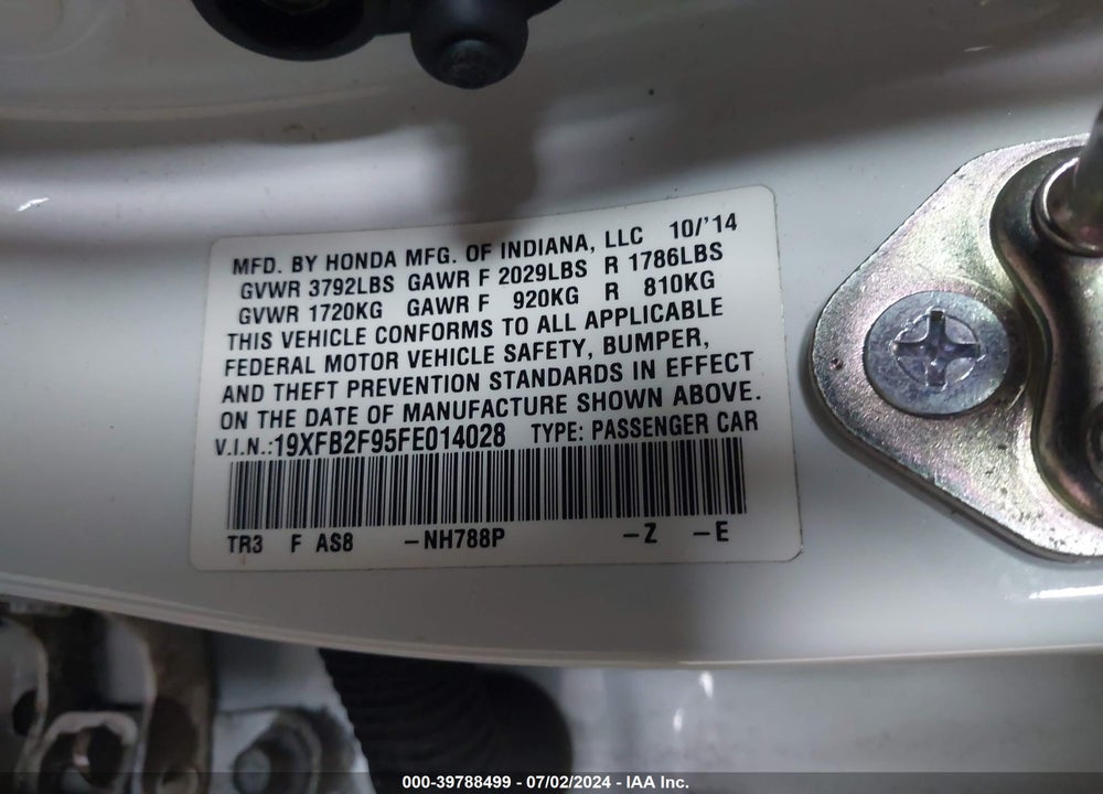 2015 HONDA CIVIC EX-L VIN: 19XFB2F95FE014028