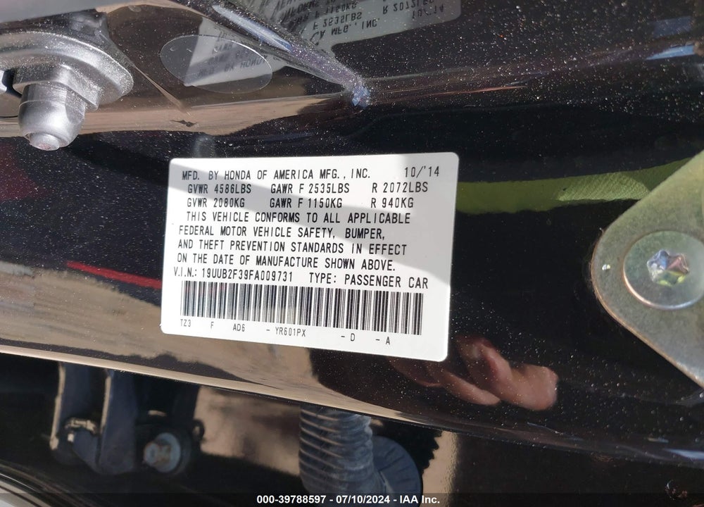 2015 ACURA TLX V6 VIN: 19UUB2F39FA009731