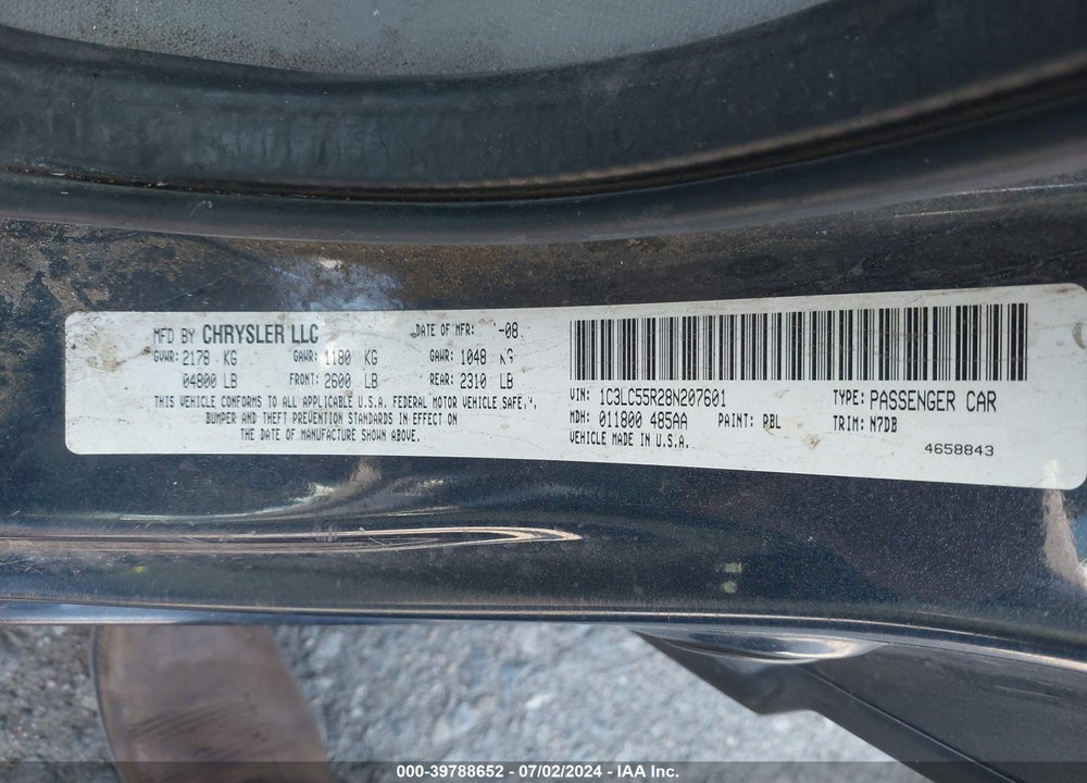 2008 CHRYSLER SEBRING TOURING VIN: 1C3LC55R28N207601