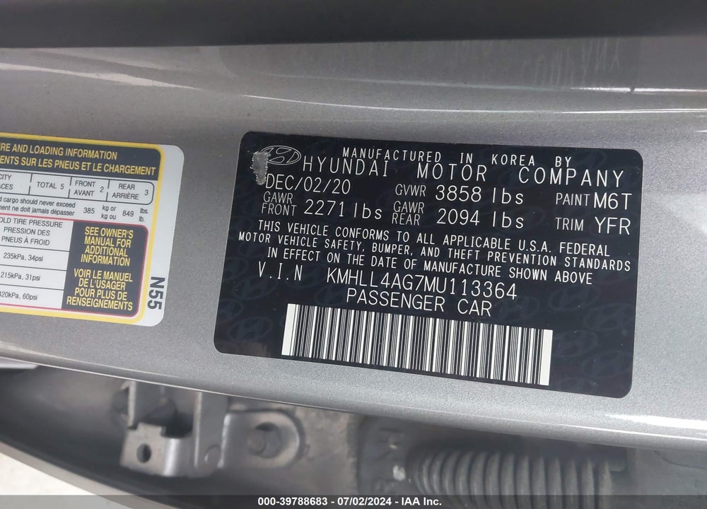 2021 HYUNDAI ELANTRA SE VIN: KMHLL4AG7MU113364