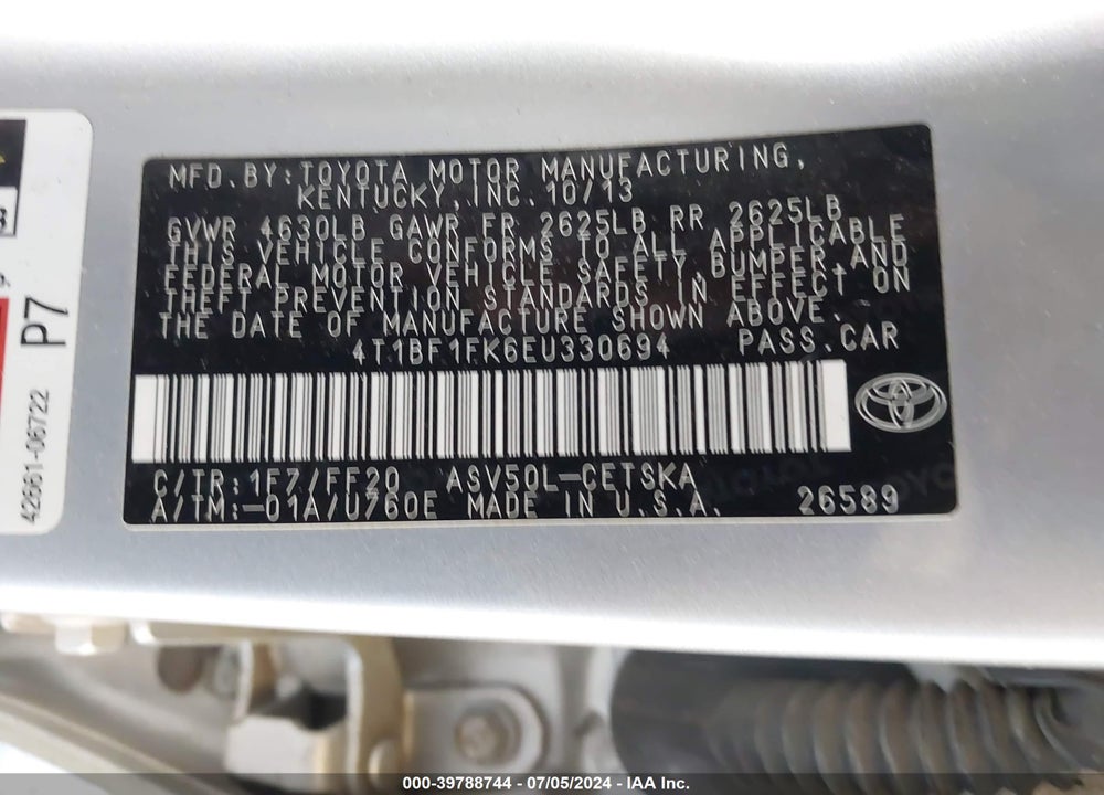 2014 TOYOTA CAMRY SE VIN: 4T1BF1FK6EU330694