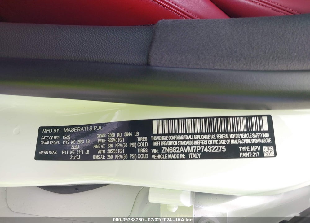 2023 MASERATI GRECALE MODENA VIN: ZN682AVM7P7432275