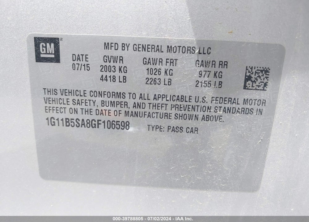 2016 CHEVROLET MALIBU LIMITED LS VIN: 1G11B5SA8GF106598