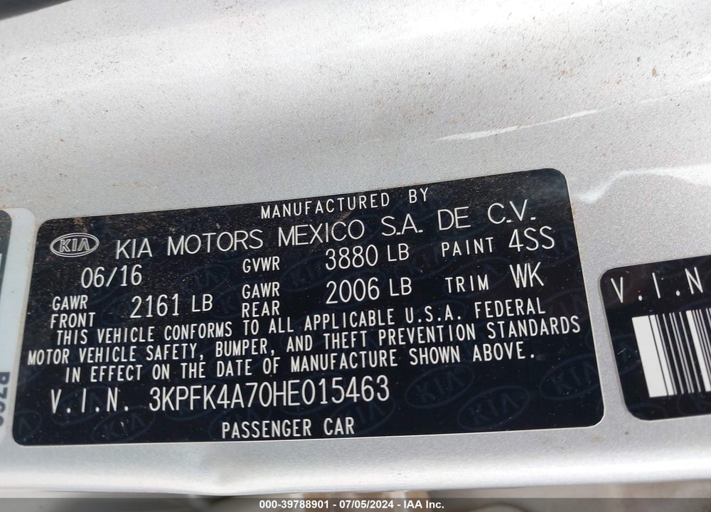 2017 KIA FORTE LX VIN: 3KPFK4A70HE015463