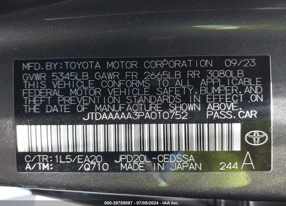 2023 TOYOTA MIRAI XLE VIN: JTDAAAAA3PA010752