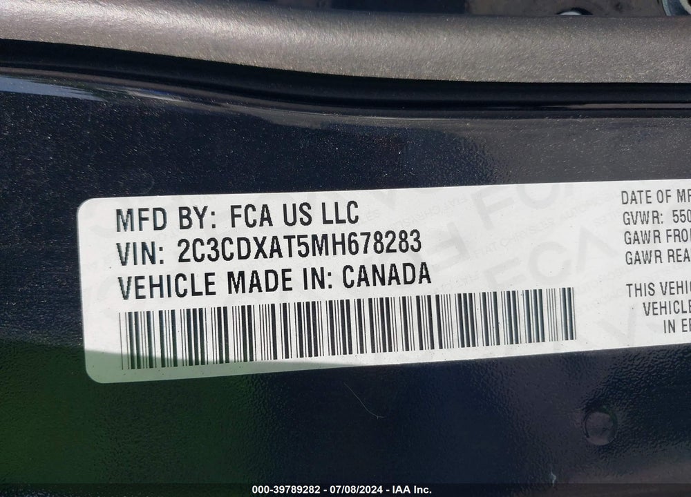 2021 DODGE CHARGER POLICE RWD VIN: 2C3CDXAT5MH678283