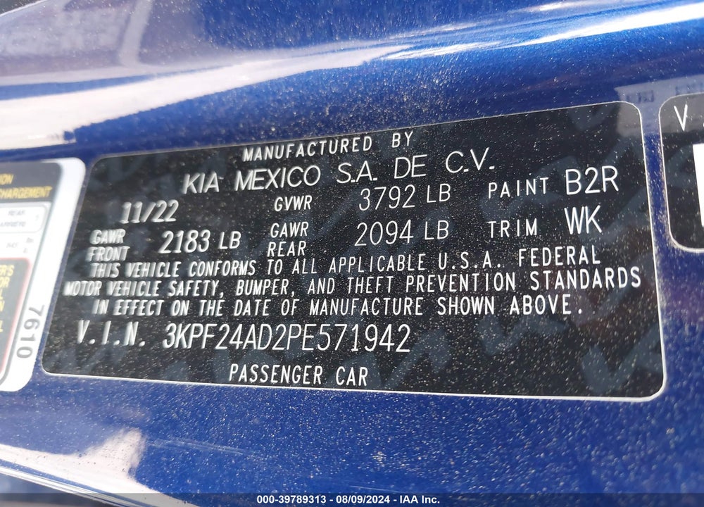 2023 KIA FORTE LXS VIN: 3KPF24AD2PE571942